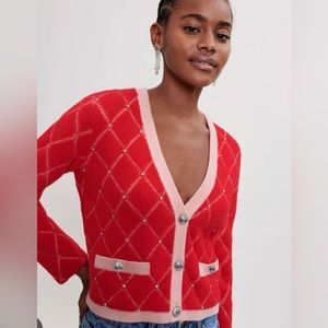 maje Marguerity Rhinestone Quilted Cardigan